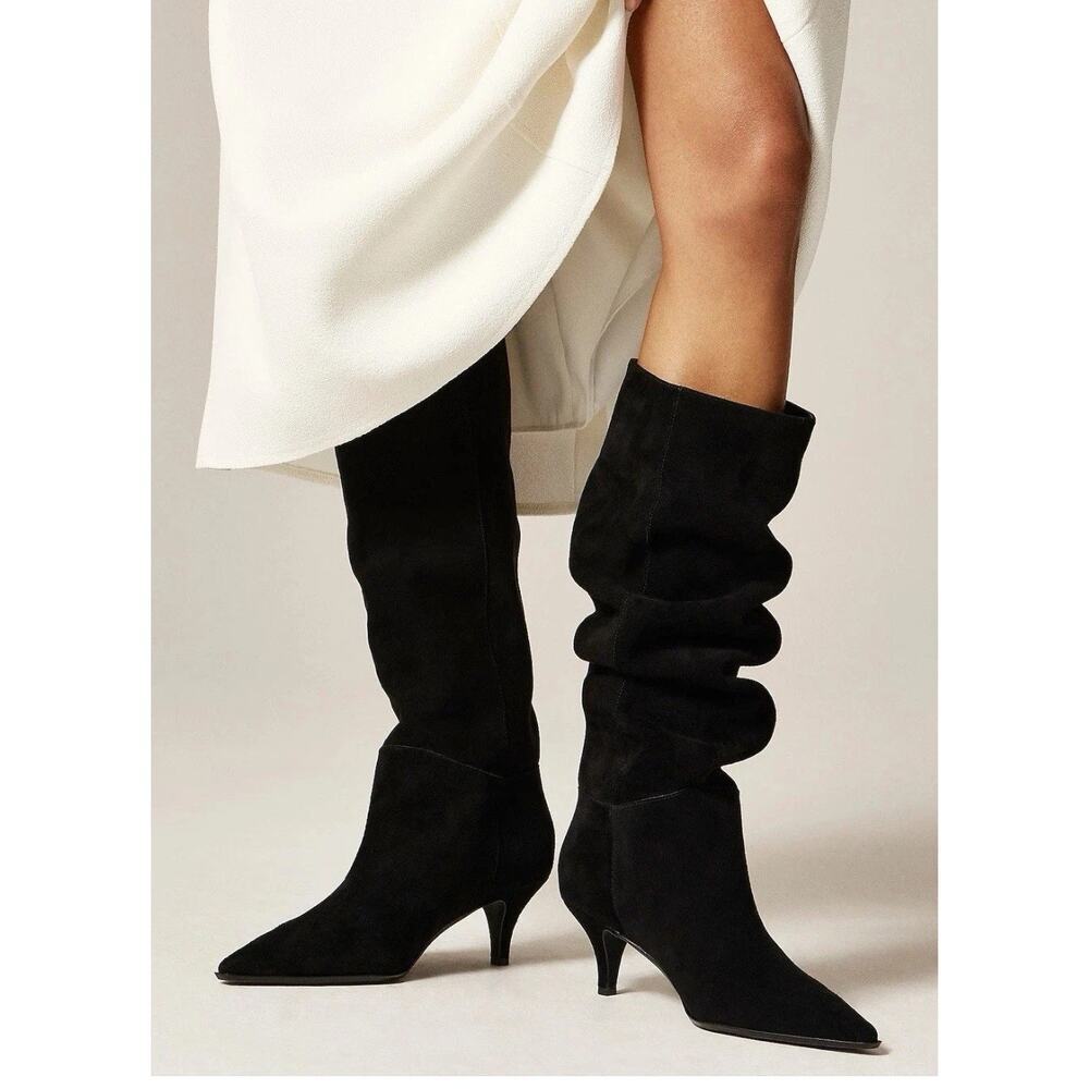 J. Crew Women's Stevie Knee-High Pull-On Boots In Suede Black Size 10.5 NWOB